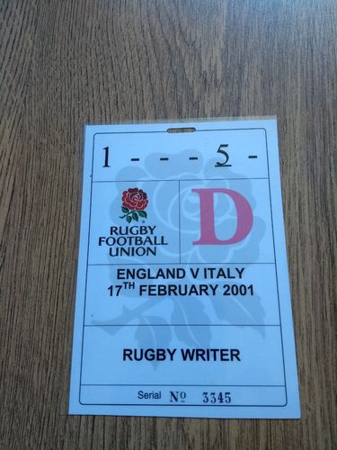 England v Italy 2001 Rugby Press Pass