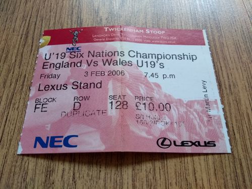 England U19 v Wales U19 Feb 2006 Rugby Ticket