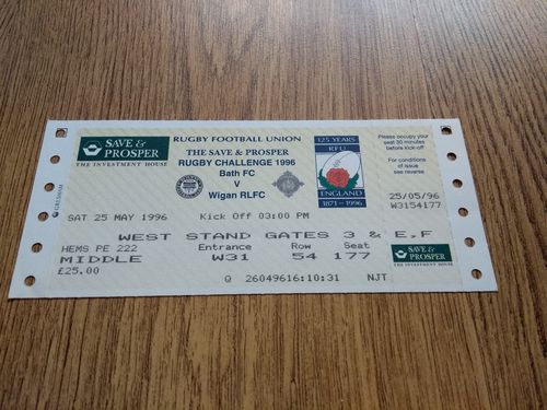 Bath v Wigan May 1996 Union v League Challenge Rugby Ticket