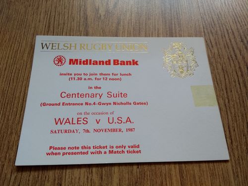 Wales v USA Nov 1987 Hospitality Luncheon Invitation Card
