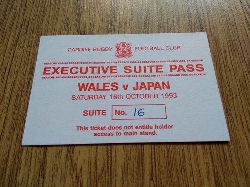 Wales v Japan Oct 1993 Cardiff Rugby Club Executive Suite Pass