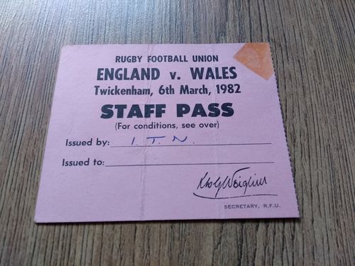 England v Wales 1982 Rugby Staff Pass