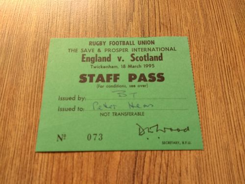 England v Scotland 1995 Staff Pass