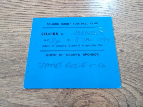 Selkirk v Jedforest Jan 1994 Rugby Ticket