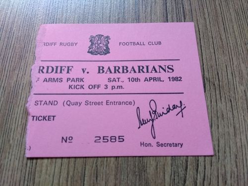 Cardiff v Barbarians 1982 Used Rugby Ticket