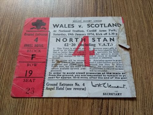 Wales v Scotland 1974 Rugby Ticket