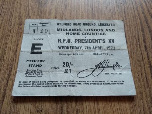 Midlands, London & Home Counties v RFU President's XV 1971 Rugby Ticket