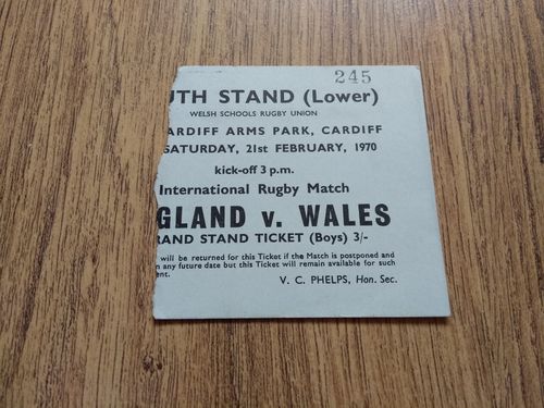 Wales Schools v England Schools Feb 1970 Used Rugby Ticket