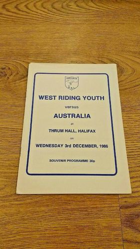 West Riding Youth v Australia 1986 RL Programme