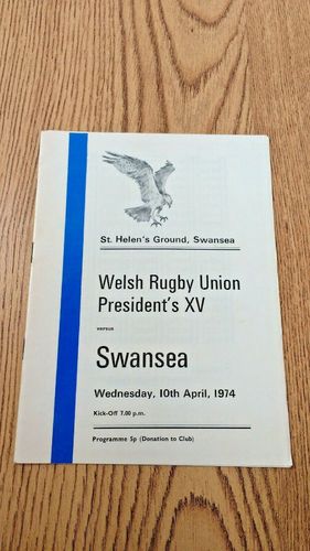 WRU President's XV v Swansea 1974 Rugby Programme
