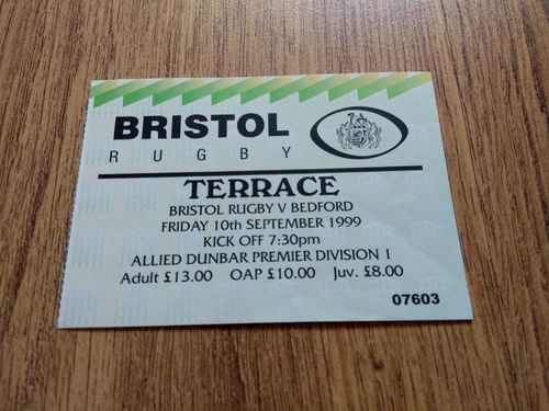Bristol v Bedford Sept 1999 Rugby Ticket