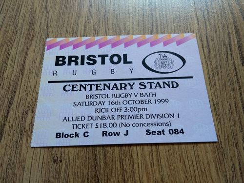 Bristol v Bath Oct 1999 Rugby Ticket