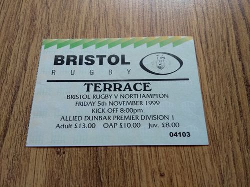Bristol v Northampton Nov 1999 Rugby Ticket