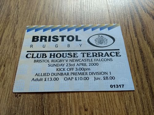 Bristol v Newcastle Falcons Apr 2000 Rugby Ticket