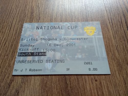 Bristol v Gloucester Dec 2001 Powergen Cup Rugby Ticket