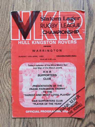 Hull KR v Warrington Apr 1983 Rugby League Programme