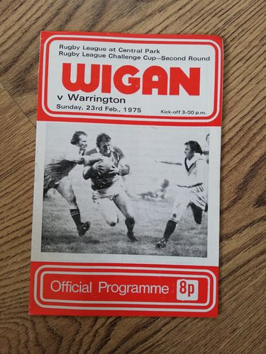 Wigan v Warrington Feb 1975 Challenge Cup RL Programme