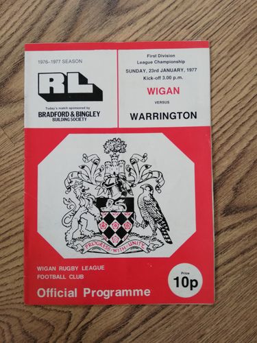 Wigan v Warrington Jan 1977 Rugby League Programme