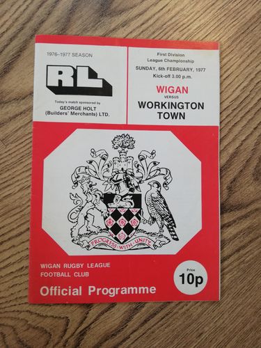 Wigan v Workington Feb 1977 Rugby League Programme