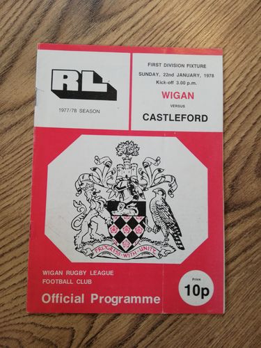 Wigan v Castleford Jan 1978 Rugby League Programme