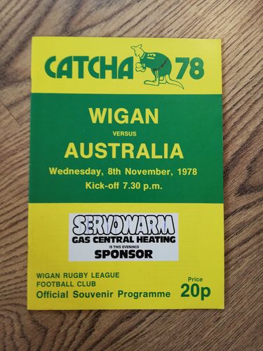 Wigan v Australia Nov 1978 Rugby League Programme