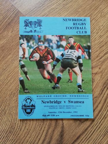 Newbridge v Swansea Dec 1992 Rugby Programme