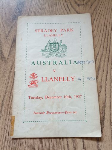 Llanelli v Australia Dec 1957 Rugby Programme