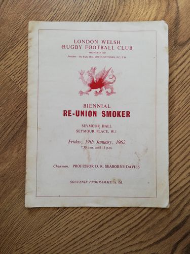 London Welsh 1962 Biennial Rugby Re-Union Smoker Programme