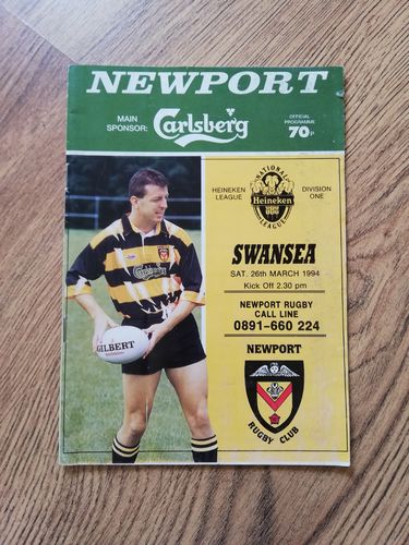 Newport v Swansea Mar 1994 Rugby Programme