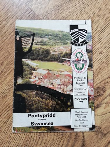 Pontypridd v Swansea Mar 1991 Rugby Programme
