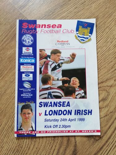 Swansea v London Irish Apr 1999 Rugby Programme