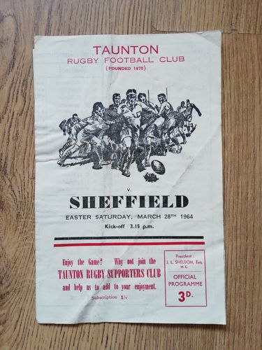 Taunton v Sheffield Mar 1964 Rugby Programme