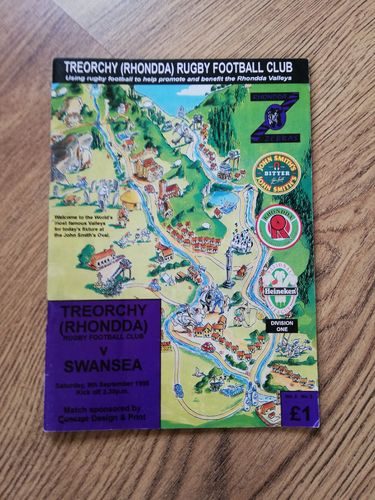 Treorchy v Swansea Sept 1995 Rugby Programme