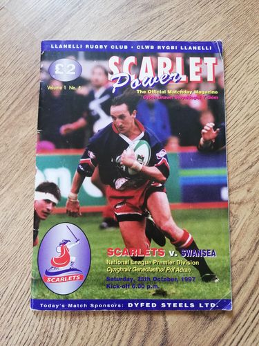 Scarlets v Swansea Oct 1997 Rugby Programme