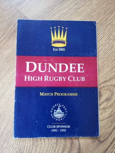Dundee High School FP v Pontypridd Mar 1995 Rugby Programme