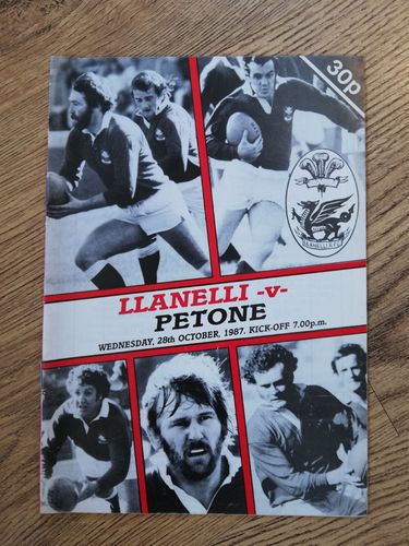 Llanelli v Petone (New Zealand) Oct 1987 Rugby Programme