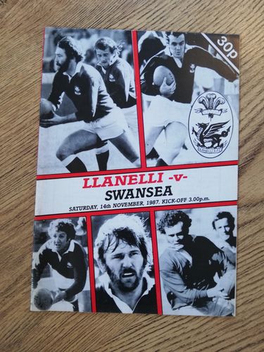 Llanelli v Swansea Nov 1987 Rugby Programme