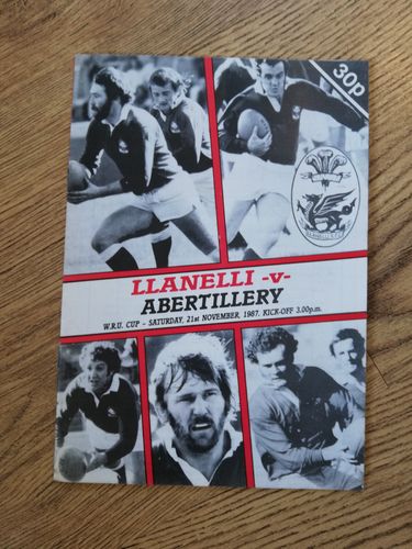 Llanelli v Abertillery Nov 1987 WRU Cup Rugby Programme