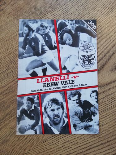 Llanelli v Ebbw Vale Dec 1987 Rugby Programme