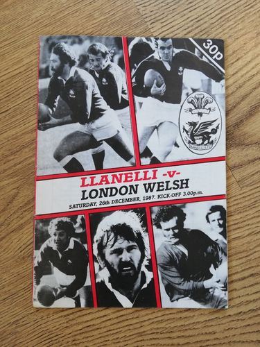 Llanelli v London Welsh Dec 1987 Rugby Programme