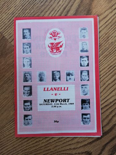 Llanelli v Newport Mar 1989 Rugby Programme