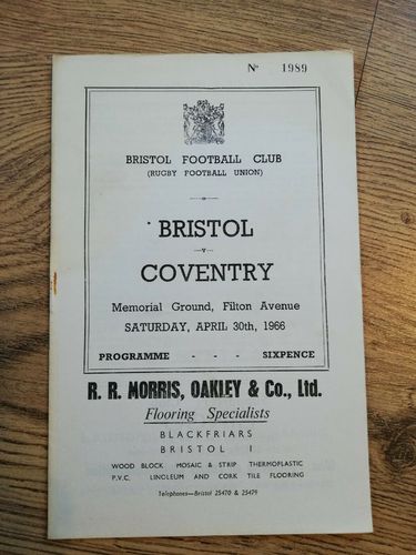 Bristol v Coventry Apr 1966 Rugby Programme