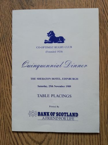 Scottish Co-Optimists Nov 1989 Quinquennial Dinner Guest List