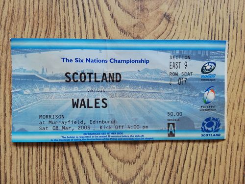 Scotland v Wales Mar 2003 Rugby Ticket