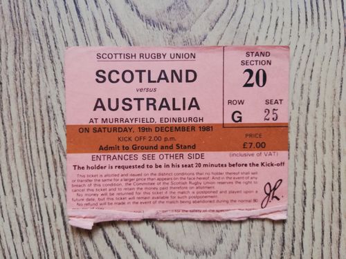 Scotland v Australia 1981 Rugby Ticket