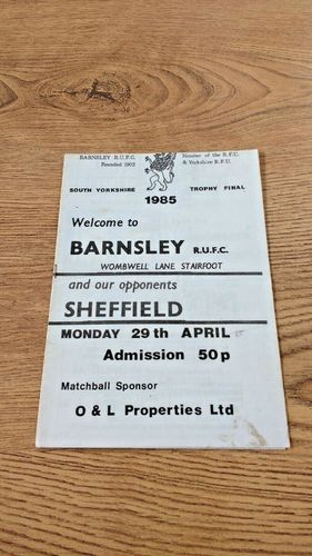 Barnsley 2nds v Sheffield 2nds Apr 1985 South Yorkshire Trophy Final Rugby Programme