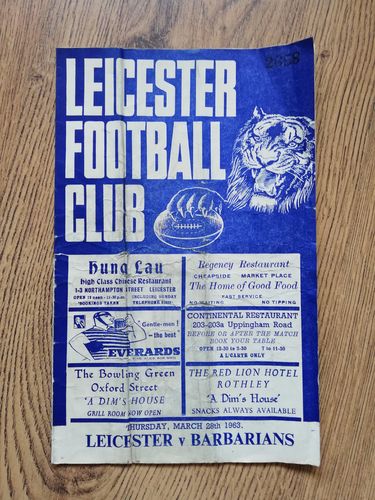 Leicester v Barbarians Mar 1963 Rugby Programme