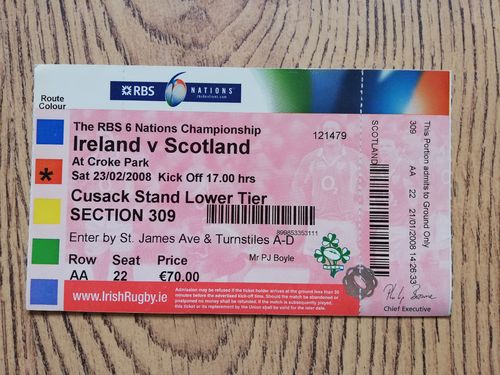 Ireland v Scotland 2008 Rugby Ticket