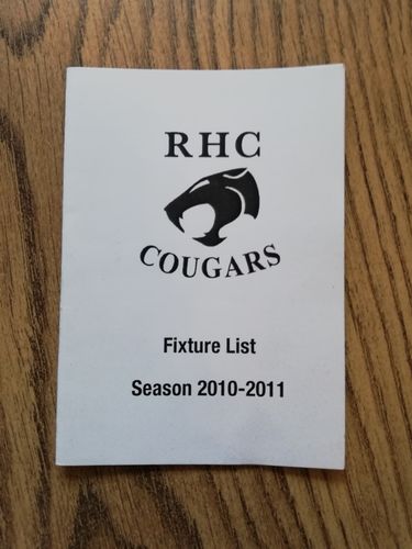 Royal High Corstorphine Cougars 2010-11 Rugby Fixture Card