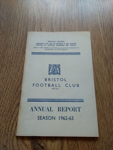 Bristol Rugby Club 1962-63 Annual Report